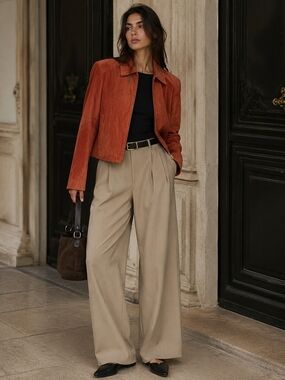 Cleo Petites Ultra Suede Leather Jacket Rust Minimalist Classic Vintage Inspired